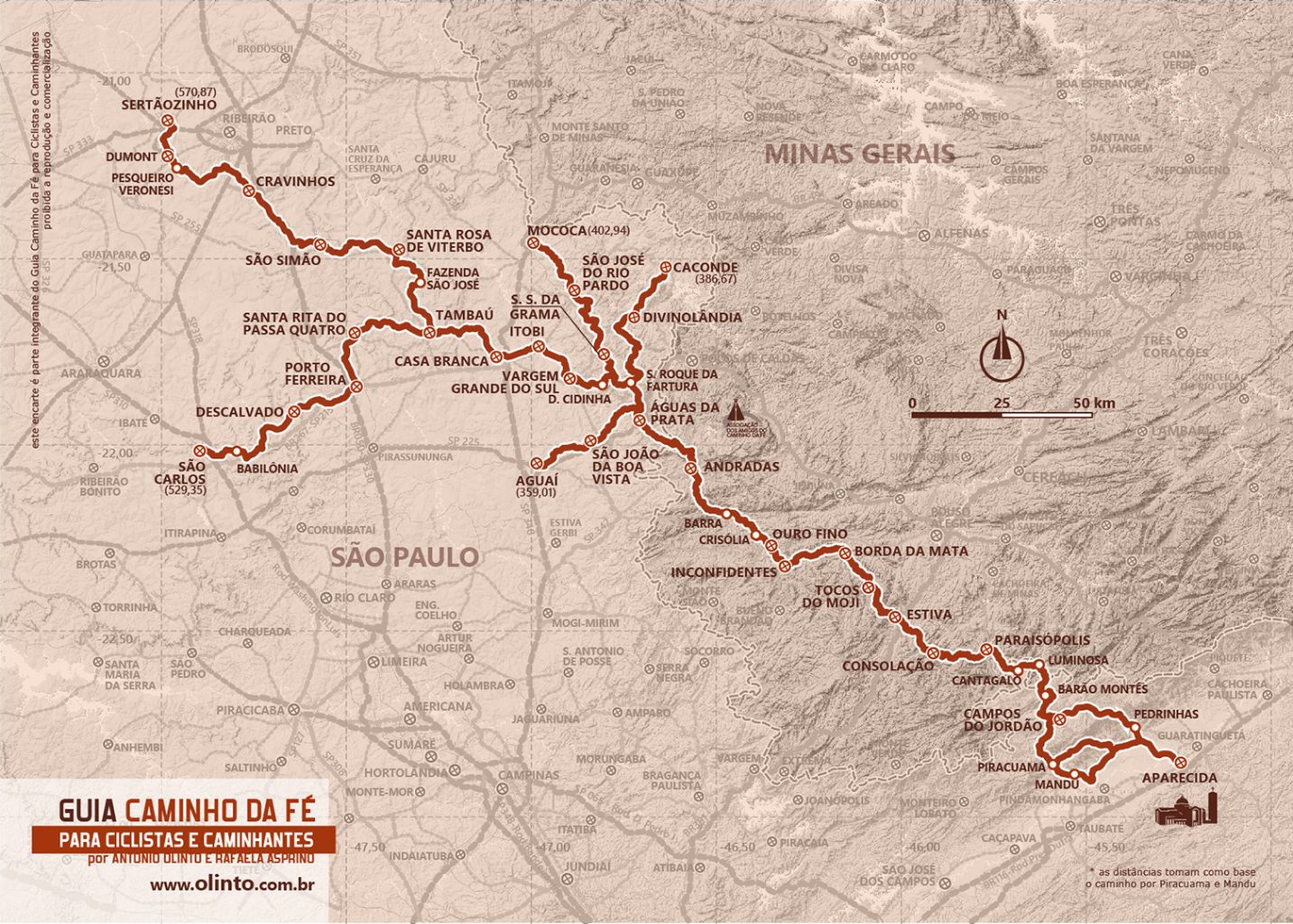 Mapa do Caminho da Fé retirada do guia de Antonio Olinto